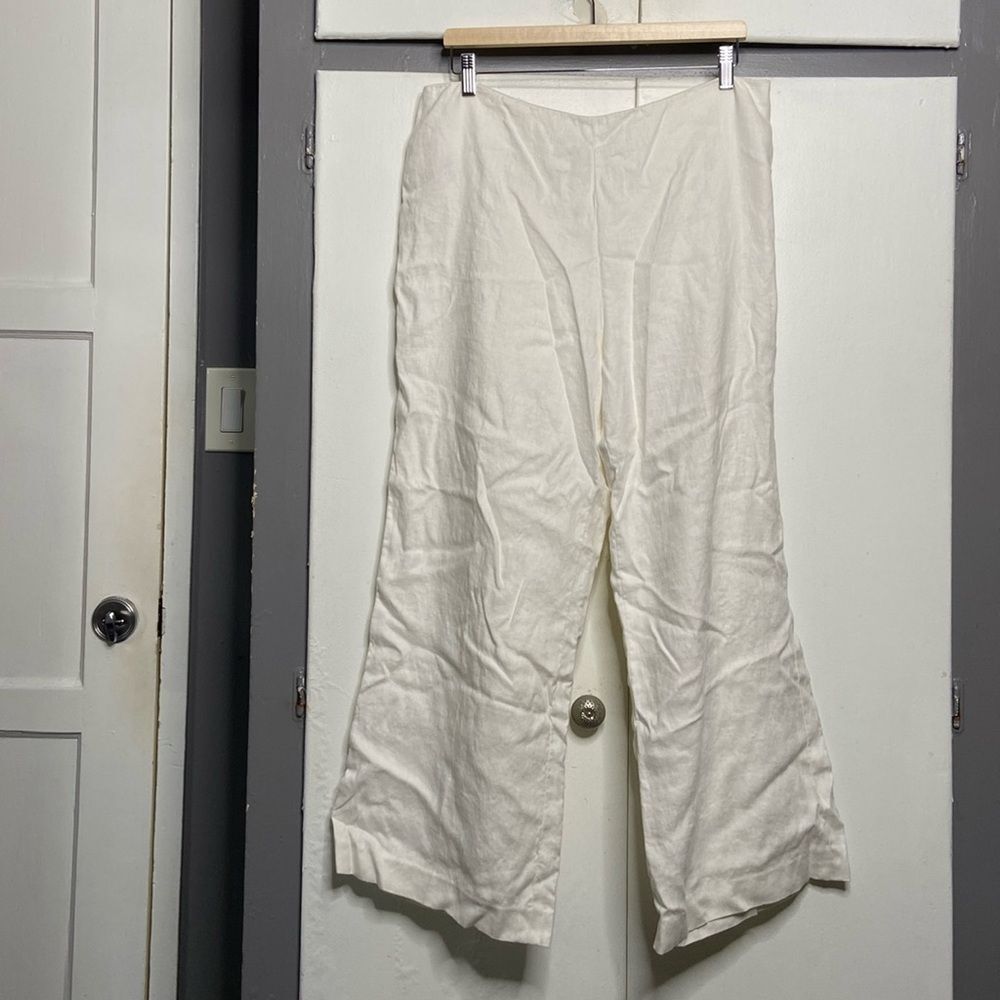 lauren ralph lauren women 100% linen wide leg pants 14 coastal grandma